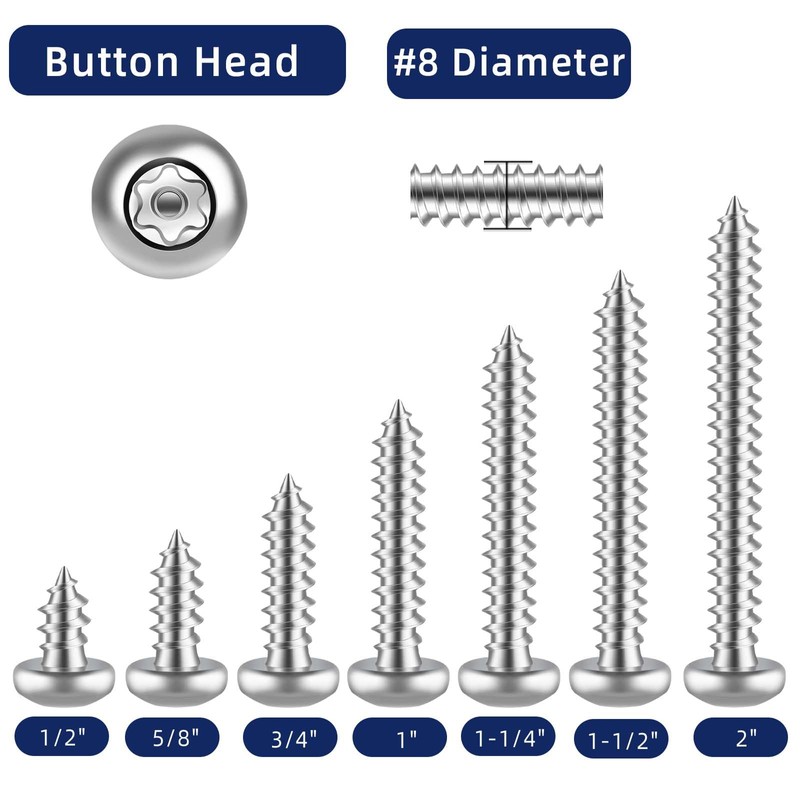 #8 x 1/2" Stainless Steel Button Head Torx Sheet Metal
