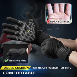 Workout Gloves for Men Full-Finger: Weight Lifting Gloves for Men, Gym Lifting Gloves Full Hand Gloves for Weightlifting, Deadlift - Color: Black, Size: Large