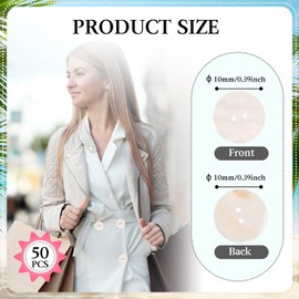 50Pcs Mother of Pearl Buttons 10mm White Genuine 2 Holes Bulk Natural MOP Shell Sewing Buttons for Shirts, Sweaters, Clothing, Crafts, DIY Projects, Decorative