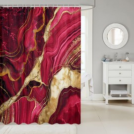 Erosebridal - Cortina de ducha de mármol rosa rojo de 72 pulgadas de ancho x 72 pulgadas de largo, juego de cortina de ducha de baño con grieta dorada, cortina de ducha de tela con textura metálica abstracta, cortina de baño de lujo brillante estilo hipp