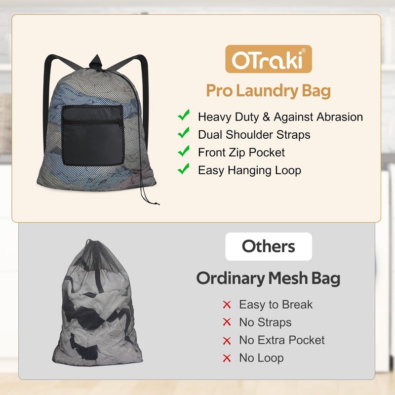 OTraki Drawstring Backpack 24x27 Inch Heavy Duty Mesh Laundry Bag