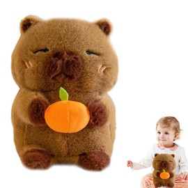 Capybara Plush Toy, Cartoon Capybara Cuddly Toy, Water Pig Cuddly Toy, Simulation Capybara Plush Toy, Cuddly Toy, Capybara Holds a Persimmon, Pillow, Gift, Children's Birthday Gift