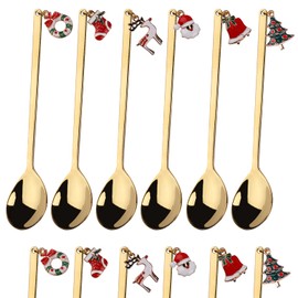 Christmas Coffee Teaspoons, 6pcs Stainless Steel Coffee Gifts Cute Tea Spoons Set Ice Cream/Dessert/Stirring/Sugar Spoon（Gold）