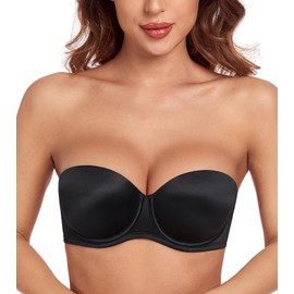 HACI Push up Strapless Bra Thick Padded Add a Cup Demi Underwire Multiway T-Shirts Bra for Women's(Black,36C)