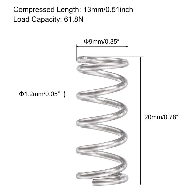 sourcing map Compression Spring 304 Stainless Steel 9 mm Outer