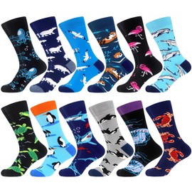 WeciBor 12 Pairs of Colourful Funny Men's Cotton Socks Novelty Crazy Funny Cool with Motif, Black/Blue/Green/Multicoloured Animal-12 Months, 43 - 46