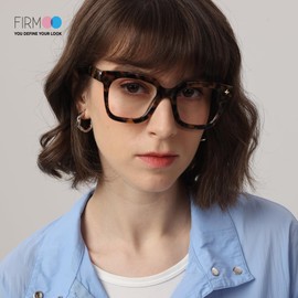 Firmoo Oversized Blue Light Filter Glasses Without Prescription Women Men Square Frame Computer Glasses Anti-Reflective Blue Light UV Protective Glasses for Screens, Tortoise