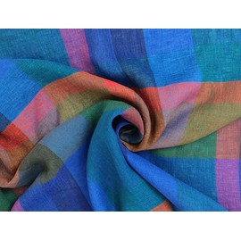 100% Linen Fabric – Lightweight Yarn Dyed Plaid, Prewashed Soft Finish – Multi Color Checks – 52” Wide, for Garment & DIY Use (3 Yard pre Cut)