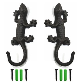 Rustic Coat Hooks, Cast Iron Vintage Wall Hooks, Cast Iron Octopus Wall Hook, Vintage Wall Hook with Screws and Rubber Plugs, Octopus Wall Hook, Black (B)