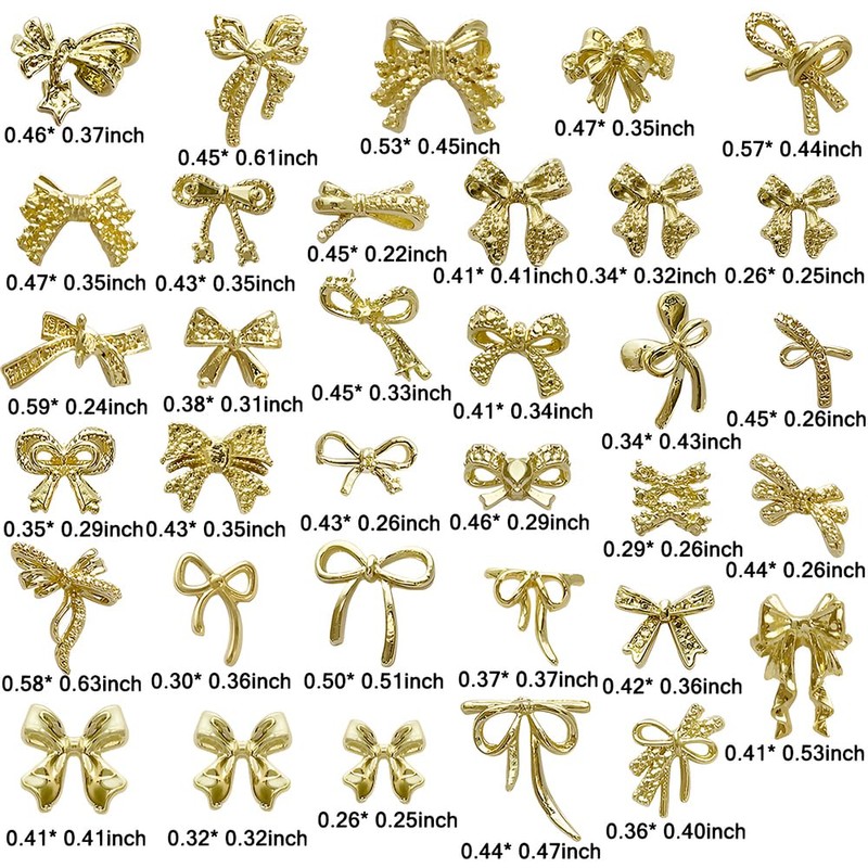 34 Pezzi Metallo Bow Nail Charms Oro 3D Dolce Fiocco
