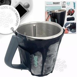 Calotti® Cool Many Black Your cooling sleeve for the Thermomix® mixing pot TM6®, TM5® and TM31®. Simply attach it around the mixing pot and cool down. Exterior reinforced with textile fabric.