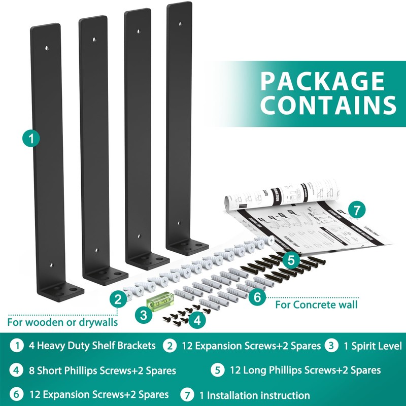 Goovilla Heavy Duty Floating Shelf Brackets 12 Inch for 2×4”