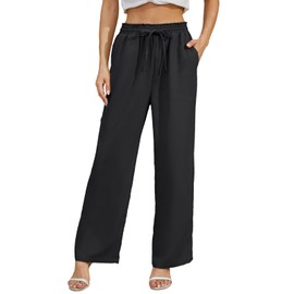 Fourindo Women's Wide Leg Pant High Waist Palazzo Pant Spring Flowy Summer Trousers with Pocket Summer Outfits 2024 Trendy Black