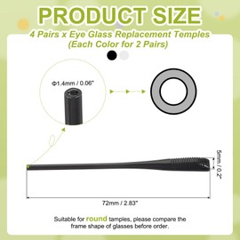 PATIKIL 4 Pairs Eye Glass Replacement Temples, Silicone Anti-Slip Eyeglass End Tips Glasses Retainers Fits 1.4mm for Round Thin Metal Eyeglass Sunglasses Temple, Black/Clear