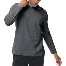 XYKJFIT Hoodies for Men Lightweight Crew Neck Mens Workout Shirts Casual Pullover Tops Long Sleeve Hooded Sweatshirt Dark Gray