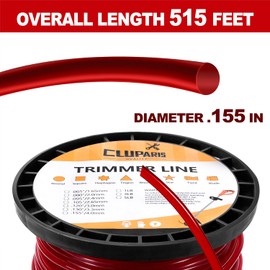 Cluparis .155-Inch 5-Lb Heavy Duty Trimmer Line, Commercial Round Weed Eater String with Cutter, 515-Ft, Red