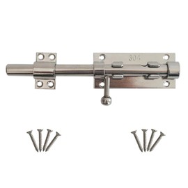 Proshopping 8 Inch Thick Slide Barrel Door Bolt Latch Heavy Duty Gate Lock,Slide Bolt Latch, 304 Stainless Steel Bolt Lock with Padlock Hole, Shed Door Latch for Wooden Fence - Silver