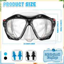 Kigley 2 Pcs Unisex Swim Goggles for Adults Snorkel Diving Mask with Nose Cover Silicone Adults Swim Mask Swimming Snorkel Goggles Glasses with 2 Pair Earplugs (Black, Blue)