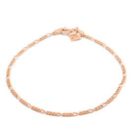 KEZEF Rose Gold Plated Sterling Silver 2mm 050 Gauge Italian Figaro Chain 7'' inch Bracelet