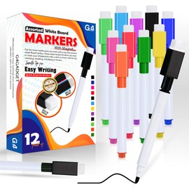 G4GADGET 12pcs Colourful Whiteboard Markers with Magnet & Eraser | Dry Wipe White Board Pens | Fine Tip, Low Odor, Non-Toxic Erasable Markers for Kids, Office, Classroom & Home Use