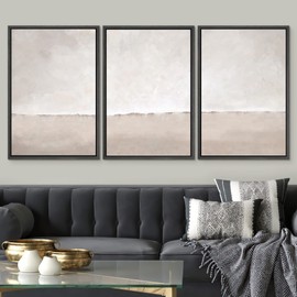 SIGNWIN Framed Canvas Print Wall Art Set Pastel Watercolor Gray Brown Paint Stroke Landscape Abstract Shape Illustrations Decorative Relax/Calm Zen for Living Room, Bedroom, Office - 16"x24"x3 Black