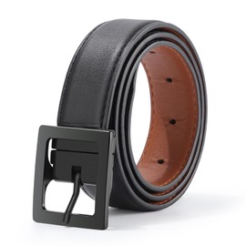 AWAYTR Reversible Kids Belts for Boys - Brown and Black Leather Belt for School Uniform Casual Jeans (70cm,Black Buckle-Black+Brown)
