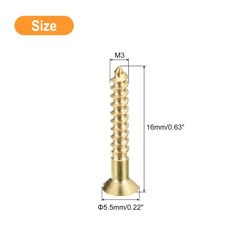 sourcing map Brass Wood Screws, 50Pcs M3 x 16mm Slotted
