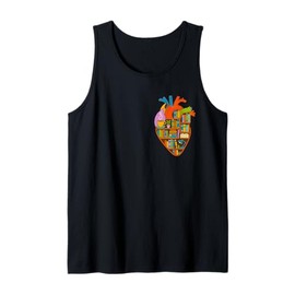 Book Lover Anatomical Heart, Colorful Library Design Tank Top