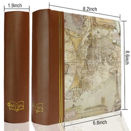 Holoary Photo Album 4"x6" 200 Photos 2 Pictures Per Page, Memo Writing Area for Each Pocket, Leather Spine and Printed Cover Vintage Map Adventure Travel