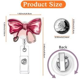 Stethoscope Pink Bow Nurse Badge Reel, Funny Work ID Badge Holder with Retractable Clip, Nursing Student Badge Reel Holer, RN LPN CNA MA Medical Worker Nurse Teacher Healthcare Accessories for Work