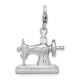 Amore LaVita Sterling Silver 3-D Enameled Sewing Machine with Lobster Clasp Charm