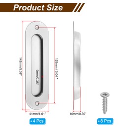 PATIKIL Recessed Finger Flush Pulls 5" 4 Pcs Pocket Door Handles Arc Sliding Closet Door Pulls Barn Hardware Set with Screws for Home Bathroom,Silver