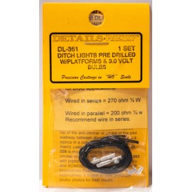 Details West HO #361 Ditch Lights -- Predrilled w/Platform & 3-Volt Bulbs