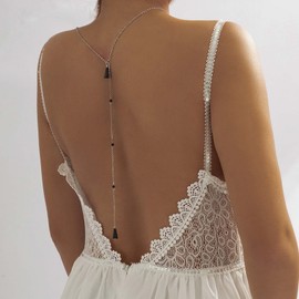 Zeshimb Crystal Backdrop Necklace Black Tassel Back Chain Necklace Y Pendant Back Chain Lariat Necklace Silver Wedding Long Tassel Rhinestone Necklace Back Chain Jewelry for Women