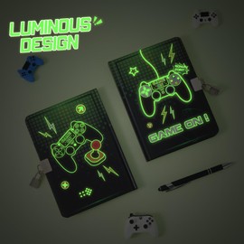 WERNNSAI Game Kids Diary for Boys - Luminous Hardcover Journal Notebook for Kids Gift School Private Diary Hardcover A5 Lined Memos Writing Drawing Notepad with Lock and Keys