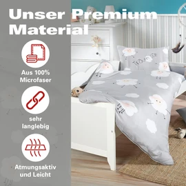 BaSaTex Children's Baby Bedding Set for Girls and Boys 100 x 135 cm + 40 x 60 cm 100% Polyester Microfibre Zip Sweet Dreams Sheep and Clouds Grey/White