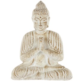 Deco 79 Paper Mache Buddha Handmade Decorative Sculpture Carved Home Decor Statue with Brown Distressing, Accent Figurine 13" x 6" x 16", Cream