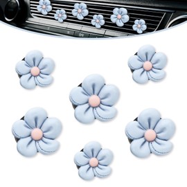 JarThenaAMCS 6Pcs Daisy Floral Car Air Vent Clip Blue Flower Car Air Conditioner Outlet Decoration Cute Resin Car Interior Charm Ornament For Auto Accessories