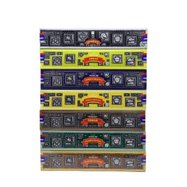 EARTH Satya Super Hit Incense Sticks Set of 7- Super Hit, Omkar, Purple Beauty, Yoga Ritual, Tobak, Sacred Sutra, Tuskann Leather 15 GMS (Green Certified), Hand Rolled Incense Sticks