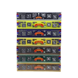 EARTH Satya Super Hit Incense Sticks Set of 7- Super Hit, Omkar, Purple Beauty, Yoga Ritual, Tobak, Sacred Sutra, Tuskann Leather 15 GMS (Green Certified), Hand Rolled Incense Sticks