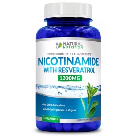 Natural Nutrition MAX STRENGTH  Nicotinamide with Resveratrol 1200mg - Vitamin B-3 - 120 Count