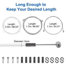 QUARKZMAN Bicycle Brake Cable Housing Set Universal Bicycle Inner Brake Cable Housing Kit Front and Rear Bicycle Brake Cable Replacement Kit for Road and Mountain Bike Cycling, White