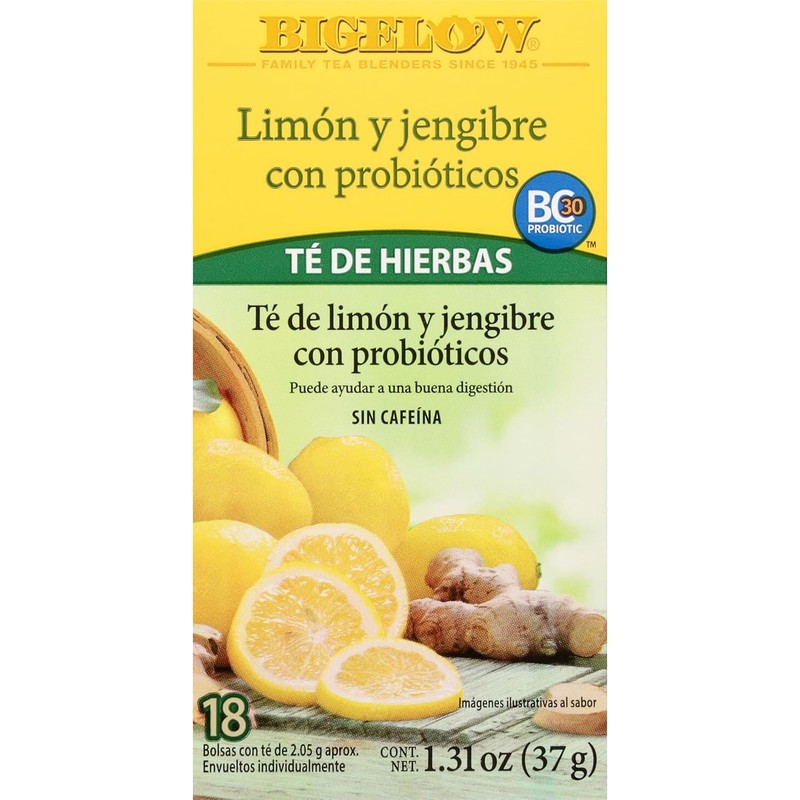 Bigelow Tea – Té de Limón y Jengibre con Probióticos,