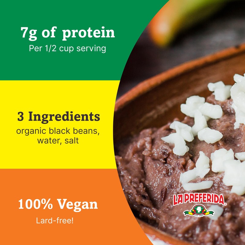 La Preferida Bean Refried Black Organic, 15 oz (Pack of