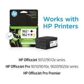 HP Original 962 Cyan, Magenta, Yellow / 962XL Black Ink Cartridges (4-Pack) | Works OfficeJet 9010 Series, OfficeJet Pro 9010, 9020 Series | Eligible for Instant Ink | 3JB34AN