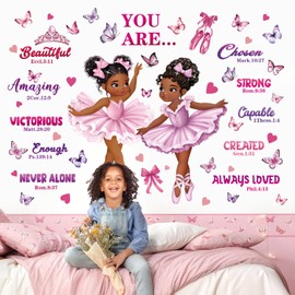 decalmile Black Girl Ballerina Wall Stickers Inspirational Positive Saying African American Wall Decals Baby Nursery Bedroom Girls Room Wall Decor