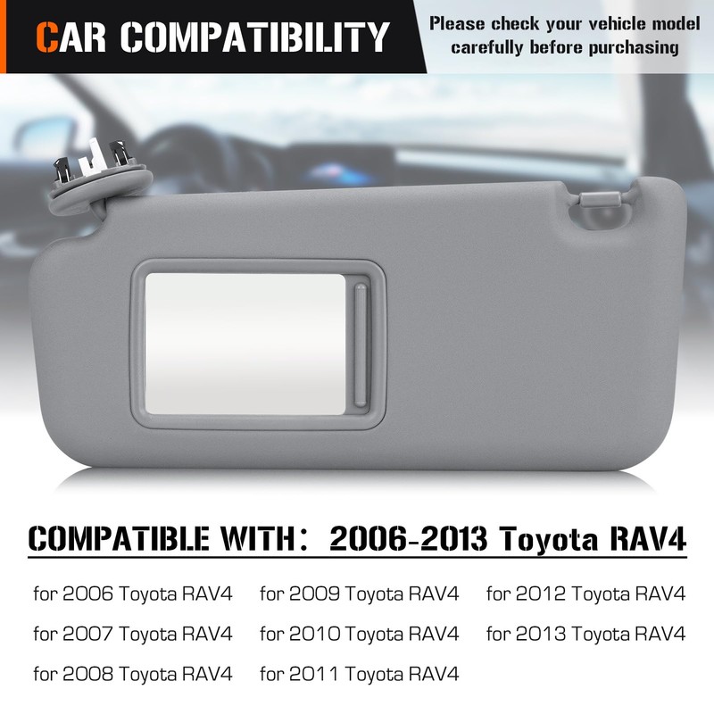 Sun Visor with Vanity Light for 2006-2013 Toyota RAV4, Left
