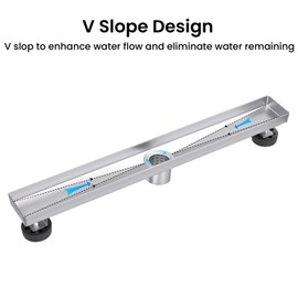 EXF Linear Shower Drain 36 Inch Tile Insert, Brushed Stainless Steel Rectangle Shower Floor Drain Cover with Hair Catcher, Adjustable Feet