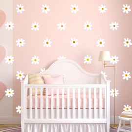 SAVITA 36pcs Daisy Wall Decal, White Daisy Wall Decals Easy to Peel and Stick Floral Vinyl Wall Stickers Daisy Wall Decor for Bedroom Nursery Living Room Home No Residue