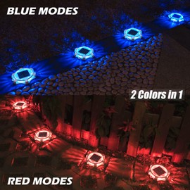 Siedinlar Solar Deck Lights Outdoor 2 Modes LED Driveway Markers Dock Light Waterproof for Step Walkway Ground Stair Pathway Yard Road Garden 12 Pack (Blue/Red)